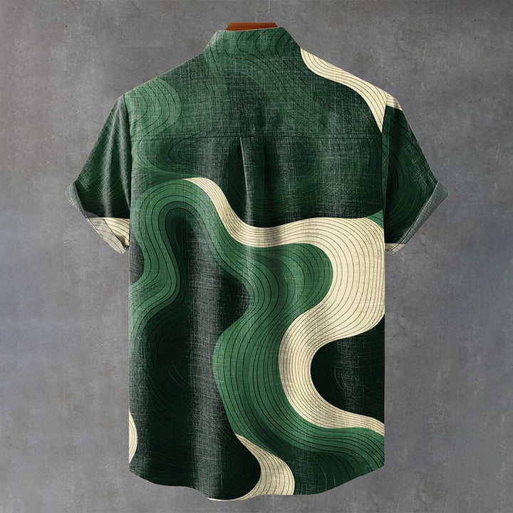 Green Ripples Vintage Print Casual Shirt