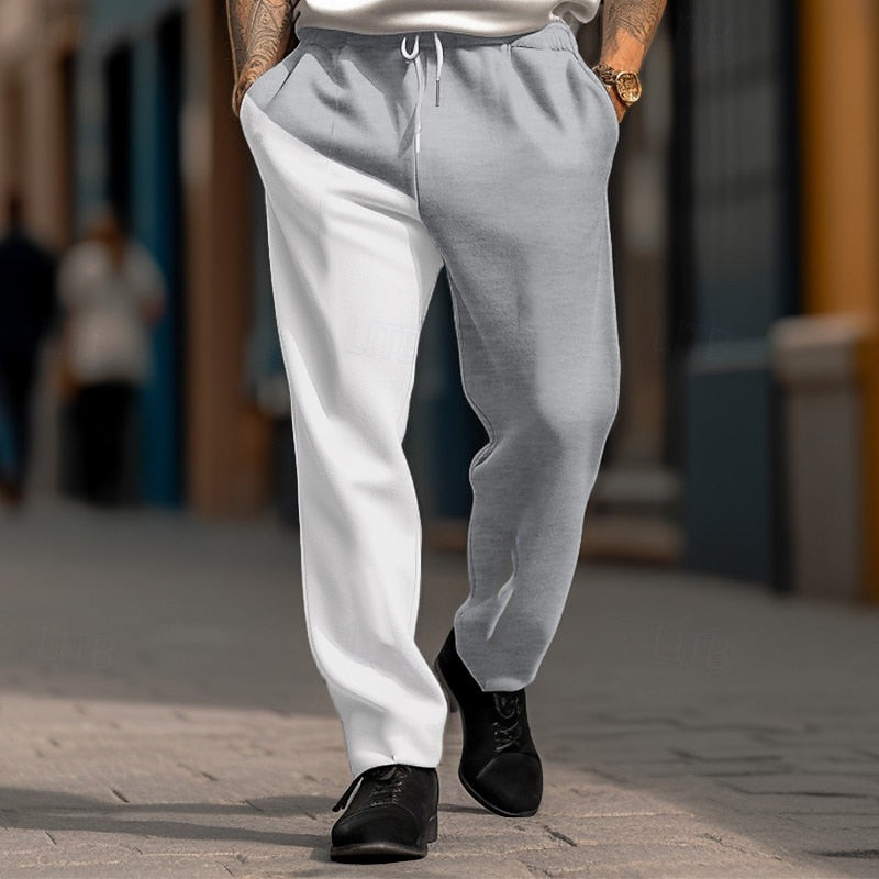 Men's Color Block Elastic Waist Drawstring Wide Leg Trousers