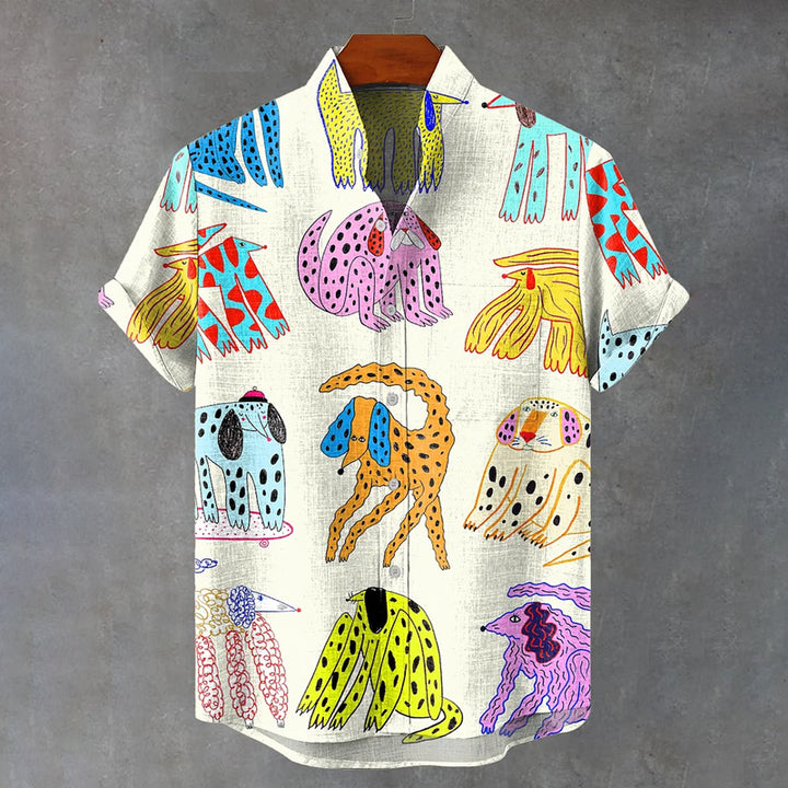 Colorful Fun Puppy Vintage Print Casual Shirt