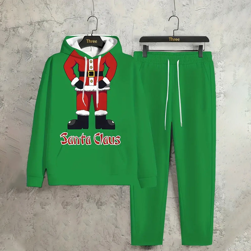 Men's Casual Christmas Santa Claus Graphic Hooded Sweatsuit Set