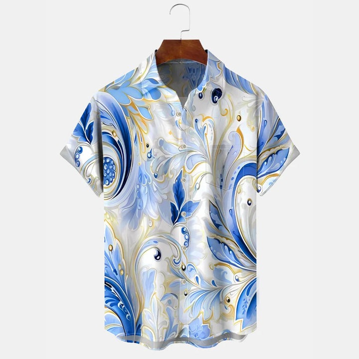 Plant Leaves Button Casual Short Sleeve Shirt