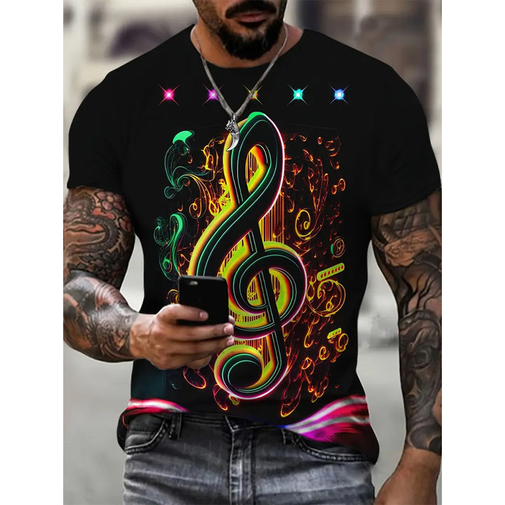 Plus Size Mens Vibrant 3D Music Note DesignGraphic Print T-shirt