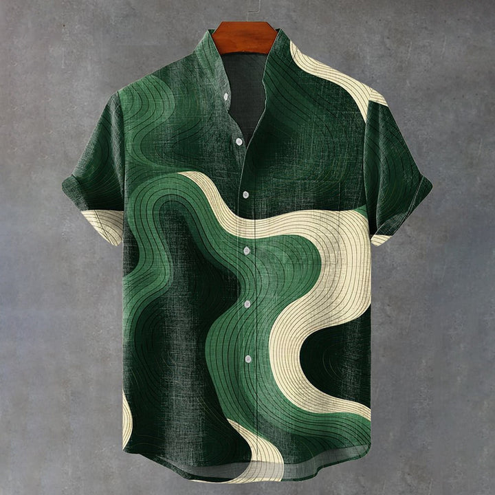 Green Ripples Vintage Print Casual Shirt