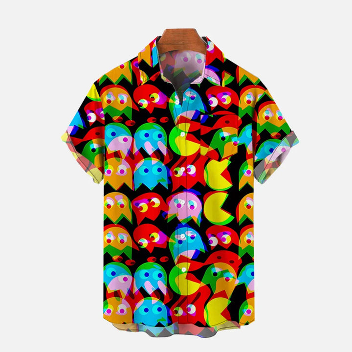 Cartoon Colorful Psychedelic Phantom Jellyfish And Yellow Mouth Monster Printing Shirt