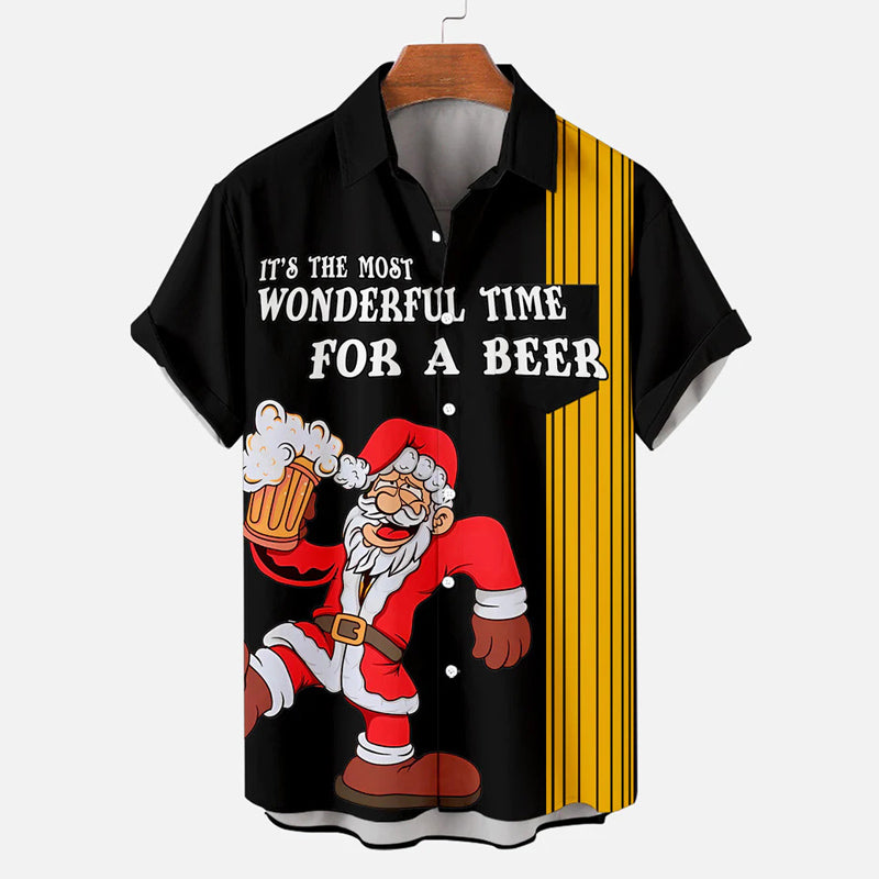 Men's Santa Claus Print Short-sleeved Shirt