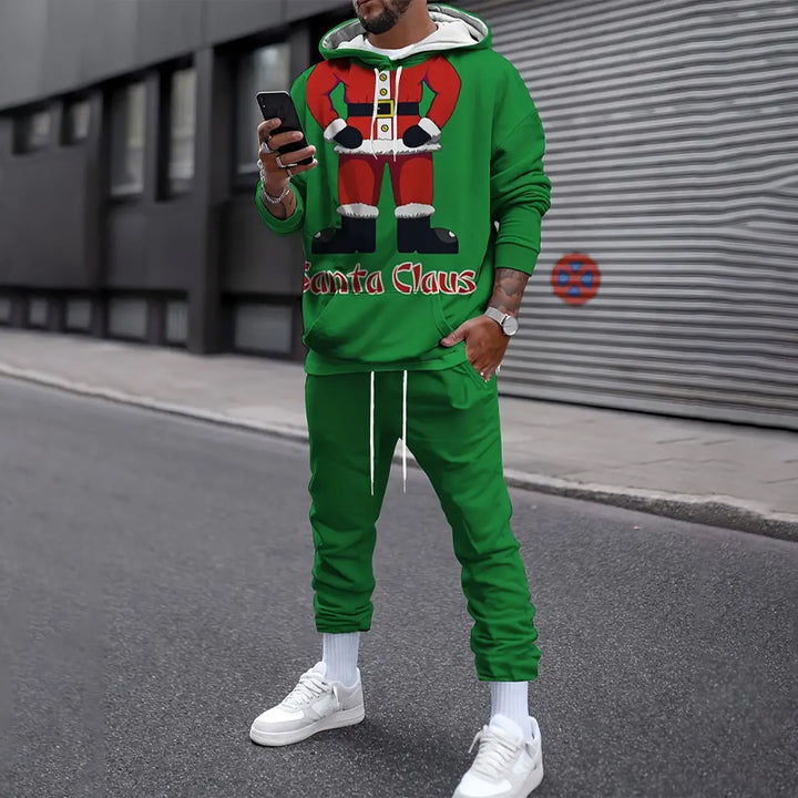 Men's Casual Christmas Santa Claus Graphic Hooded Sweatsuit Set