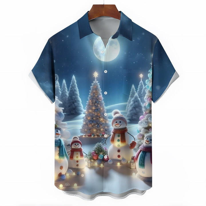 Christmas Snowman Casual Short Sleeve Shirt 2411003224