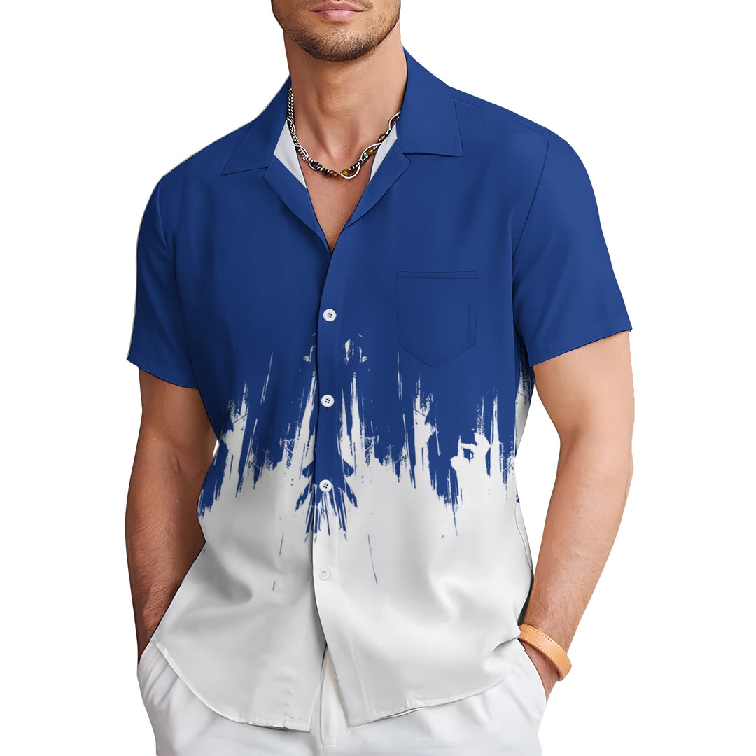 Men's Texture Hand Print Casual Short Sleeve Shirt 2404001802