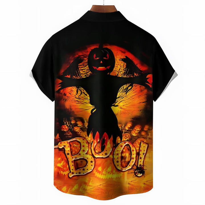 Halloween Ghost Pumpkin BOO！Casual Short Sleeve Shirt 2408006991