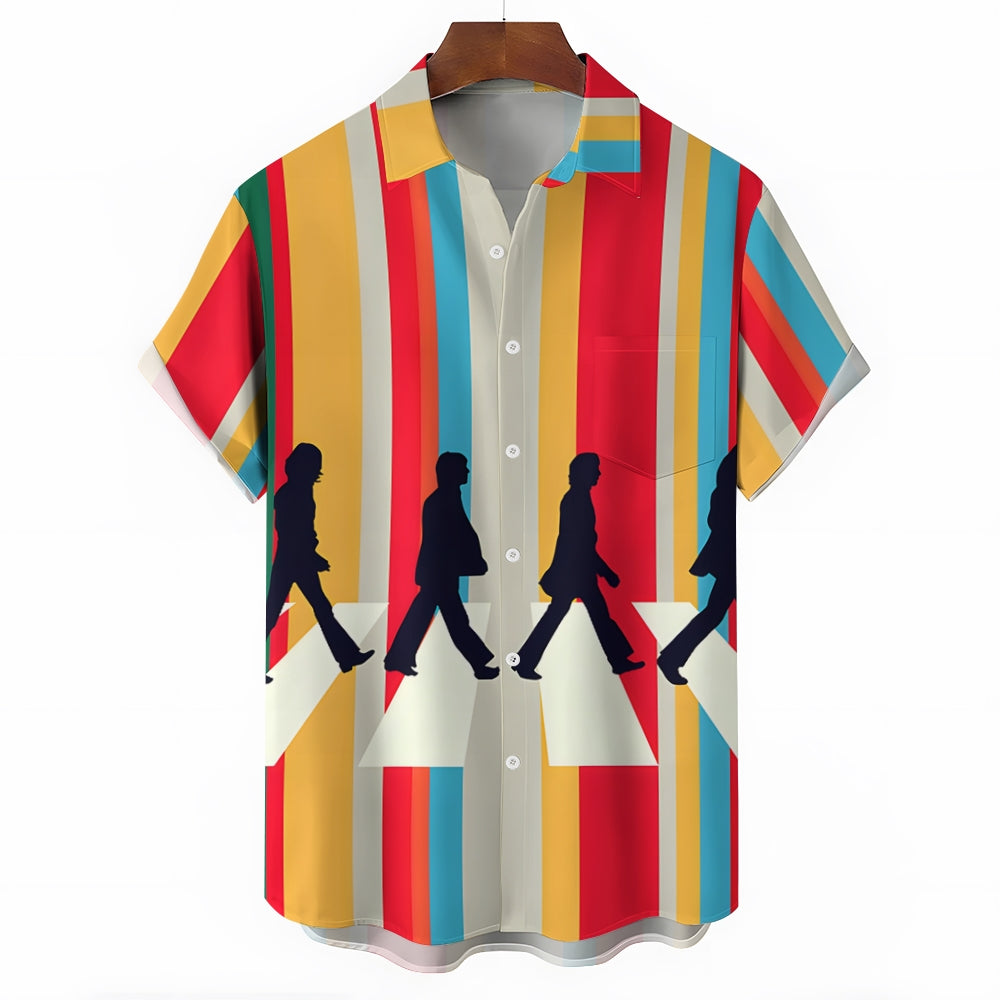 Men's Rock Band Print Casual Short Sleeve Shirt 2404000880