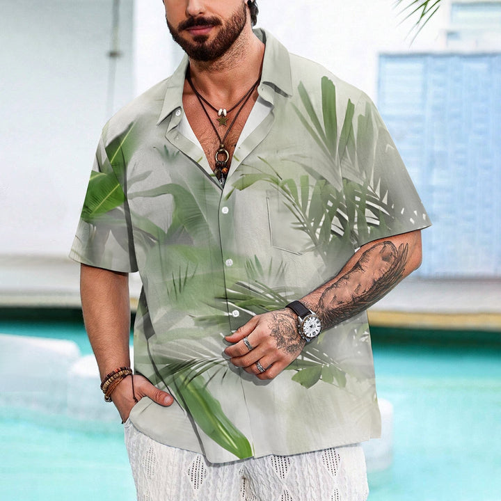 Men's Tropical Plant Glass Print Short Sleeve Shirt 2412002238