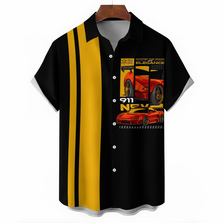 Retro 911 Sports Car Print Casual Short Sleeve Shirt 2404000483