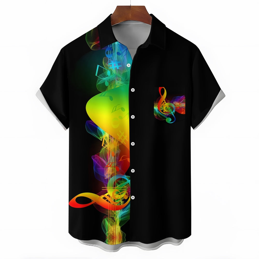 Colorful Musical Note Print  Short Sleeve Shirt 2410003837