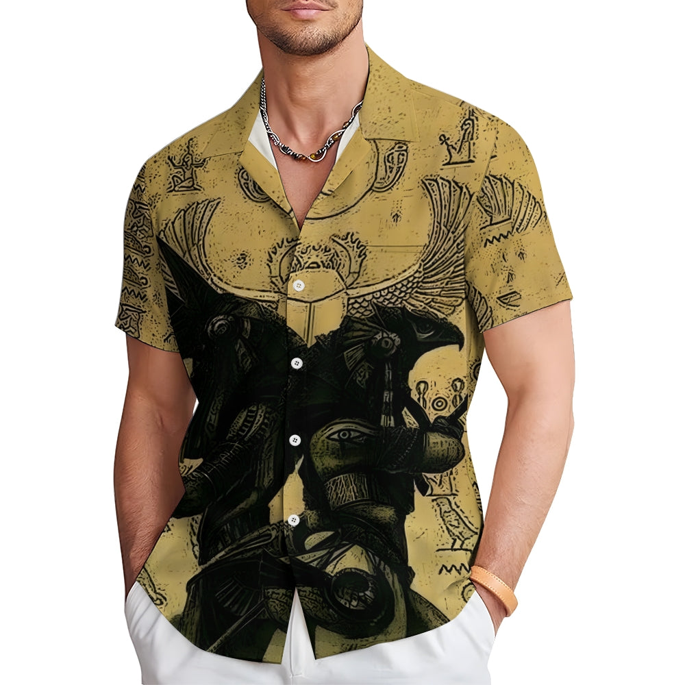 Egyptian Anubis Art Print Casual Short Sleeve Shirt 2409004540