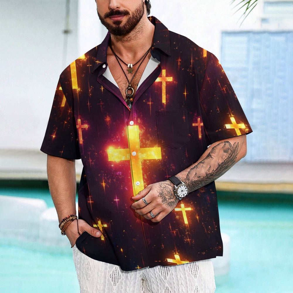 Easter Cross Print Casual Short Sleeve Shirt 2412008955