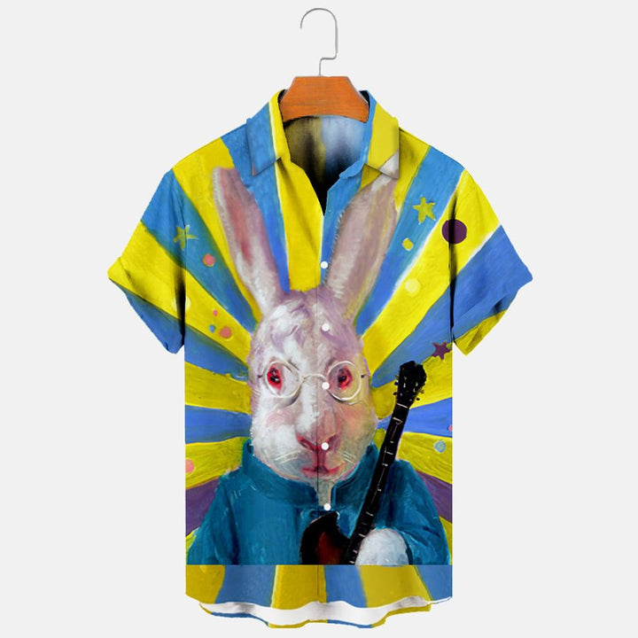 Bunny Musician Print Casual Short Sleeve Shirt