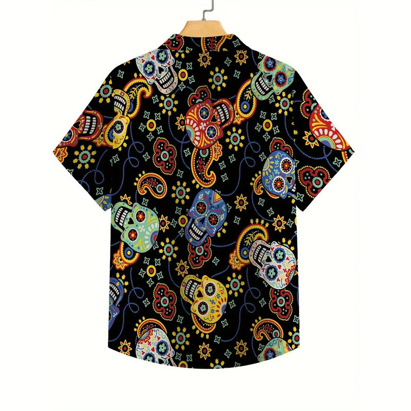 Men's Unique Skull Print Casual Short Sleeve Shirt