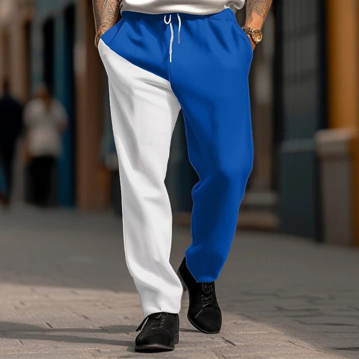 Men's Color Block Elastic Waist Drawstring Wide Leg Trousers