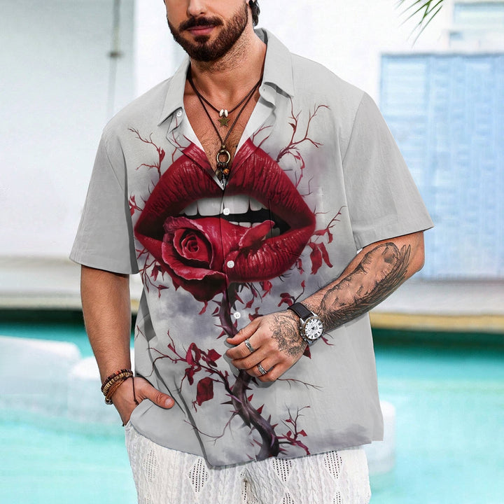 Rose Lips Casual Short Sleeve Shirt 2412008525