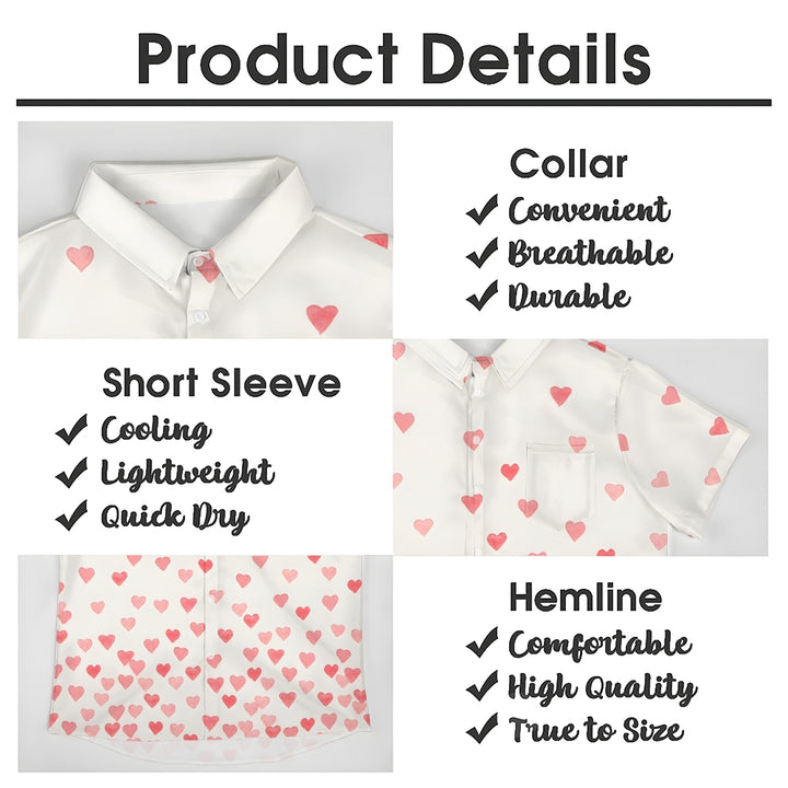 Valentine's Day Gradient Heart Print Short Sleeve Shirt 2412008008