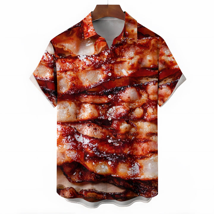 Delicious Bacon Printed Casual Oversized Short Sleeve Shirt 2407002319