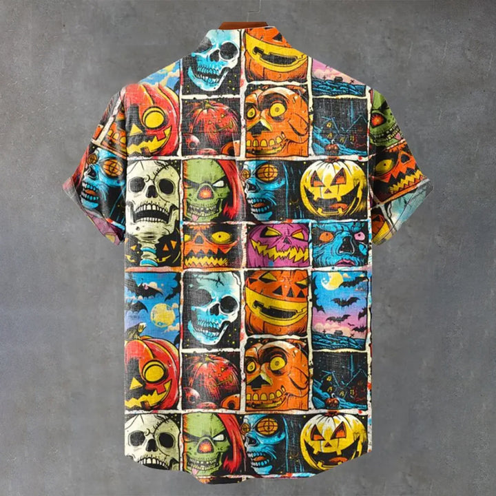 Vintage Halloween Spooky Pumpkin Print Casual Shirt