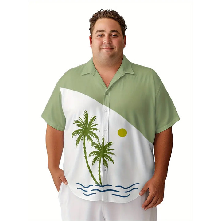 Men's coconut tree element contrasting color print casual shirt