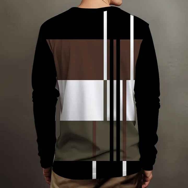 Men's Color Block Stripes Crew Neck Long Sleeve T-Shirt and Pants Set