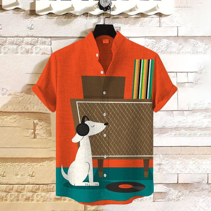 Men's Dog Loves Music Art Print Casual Shirt