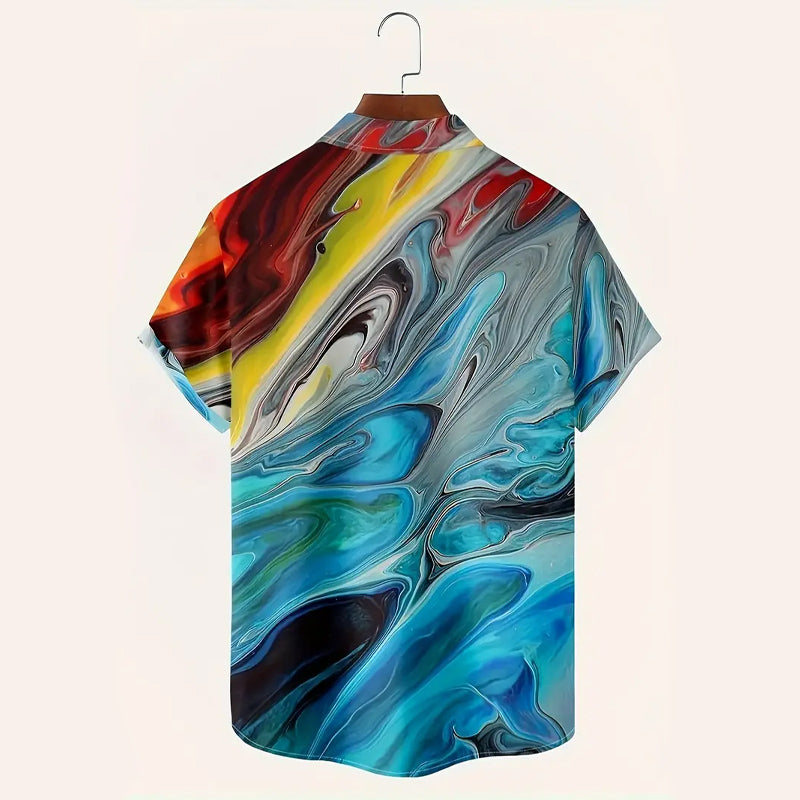 Men's Vibrant Full Print Button-Down Short Sleeve Shirt