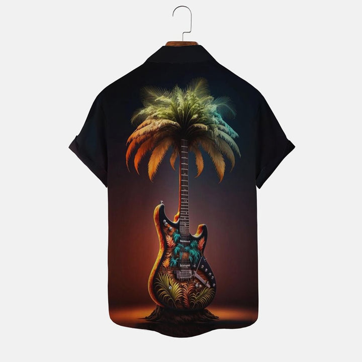 Guitar Coconut Tree Shirt With Pocket