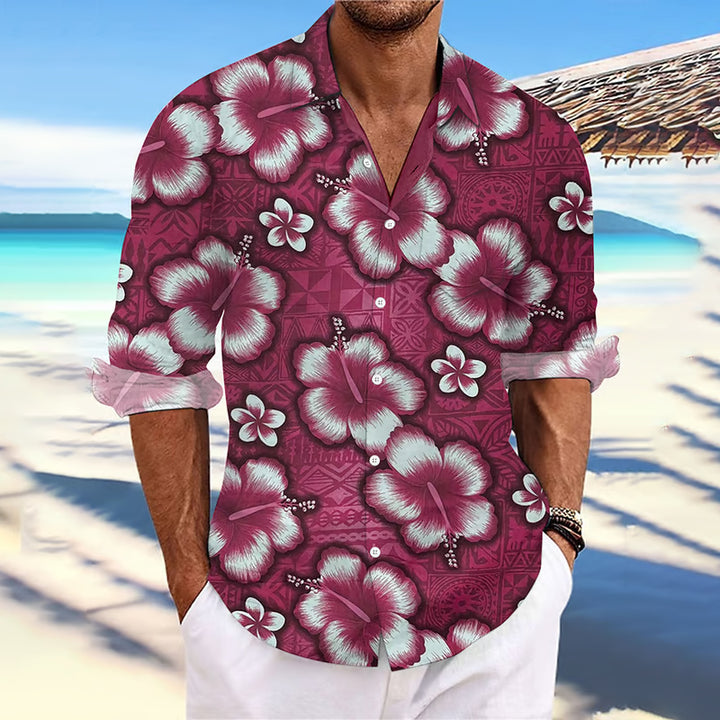 Men's Hawaii Print Casual Long Sleeve Shirt