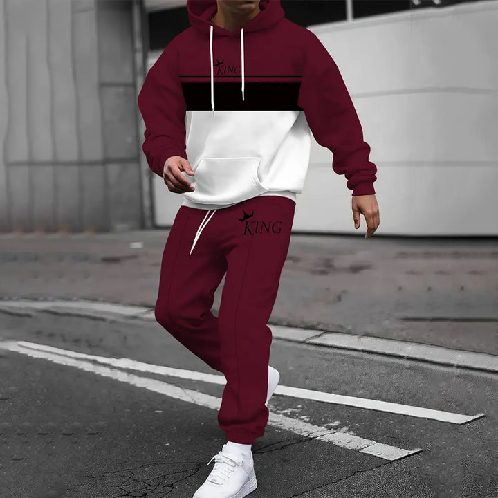 Men's Color Blocking Long Sleeve Hoodie and Sweatpants Set