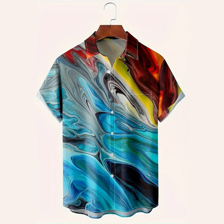 Men's Vibrant Full Print Button-Down Short Sleeve Shirt