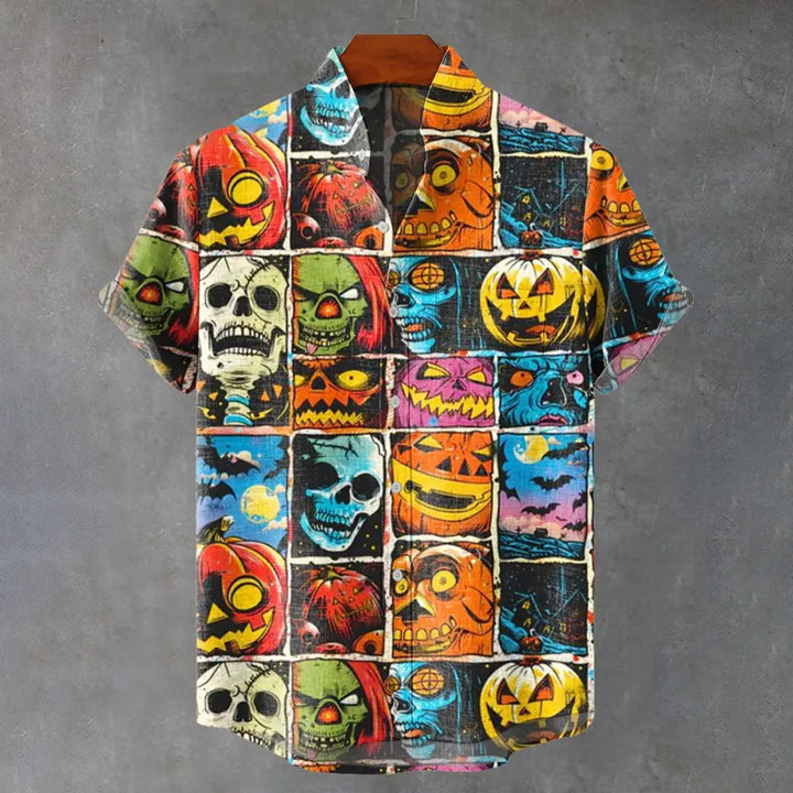 Vintage Halloween Spooky Pumpkin Print Casual Shirt