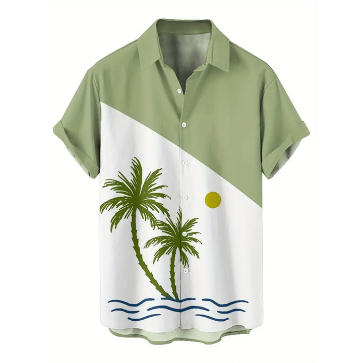 Men's coconut tree element contrasting color print casual shirt