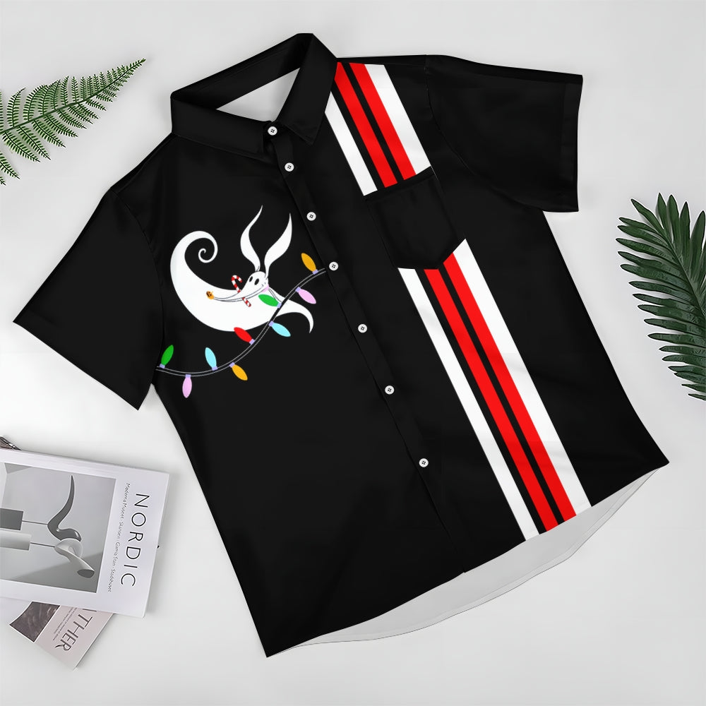 Cartoon Character Festive Print Stripes Casual Short Sleeve Shirt 2410008206