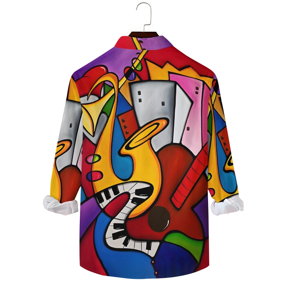 Musical Instruments Abstract Geometric Print Long Sleeve Shirt 2408004928