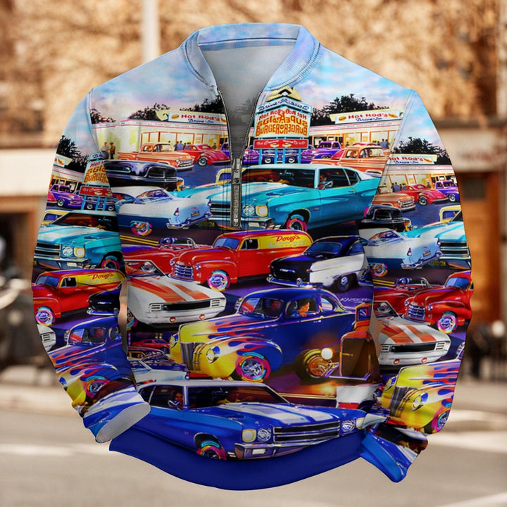 Men's Printed Fashion Automotive Zip Sweatshirt