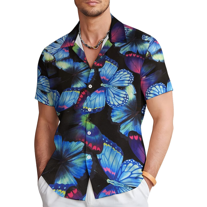 Butterfly Print Casual Short Sleeve Shirt 2408004460