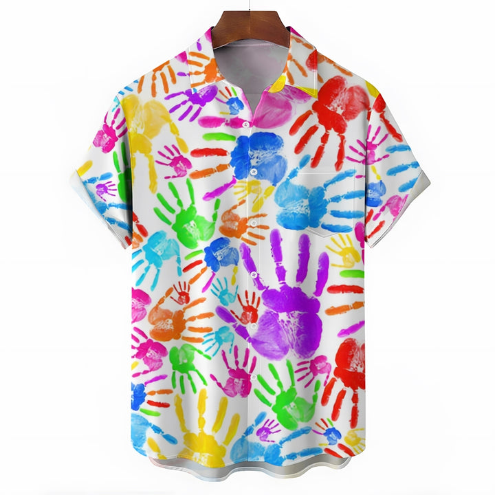 Colorful Palm Prints Casual Short Sleeve Shirt 2412005990