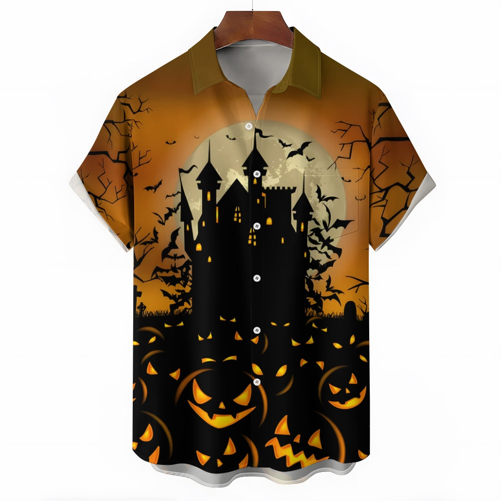 Halloween Castle Casual Short Sleeve Shirt 2408004030