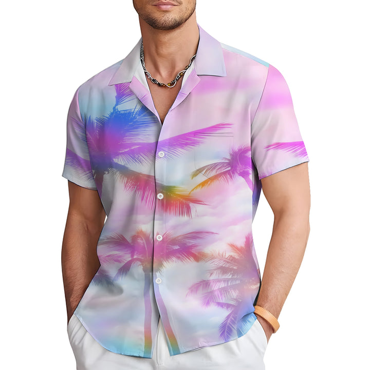 Colorful Coconut Trees Hawaiian Casual Short Sleeve Shirt 2404000409