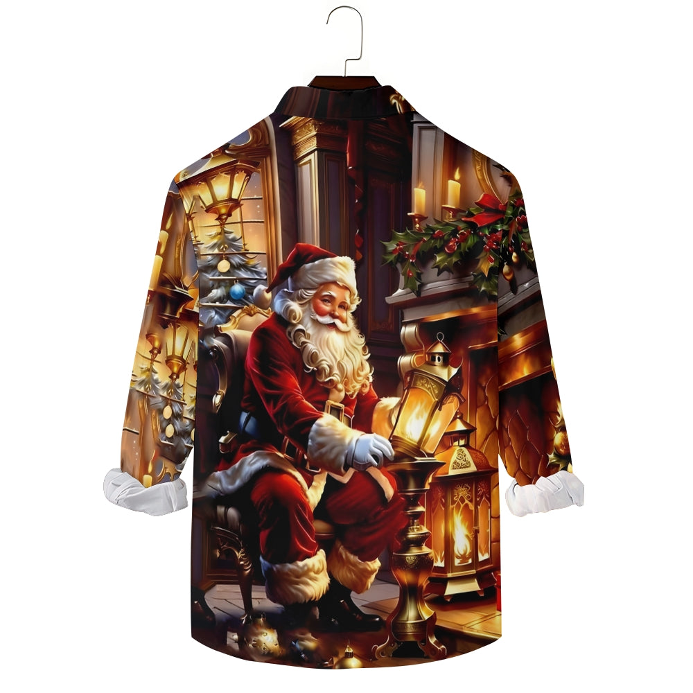 Men's Christmas Santa Claus Printed Long Sleeve Shirt 2411003381