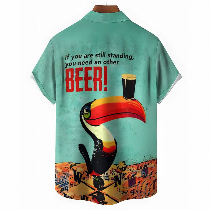 Men's Toucan Beer Print Casual Short Sleeve Shirt 2403000501