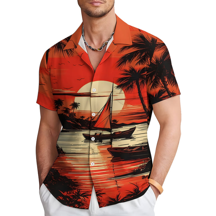 Men's Sunset Print Casual Short Sleeve Shirt 2403000536