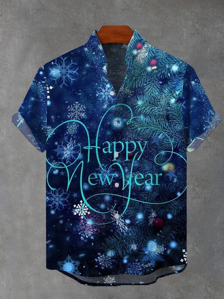 New Year Snowflake Print Short Sleeve Shirt