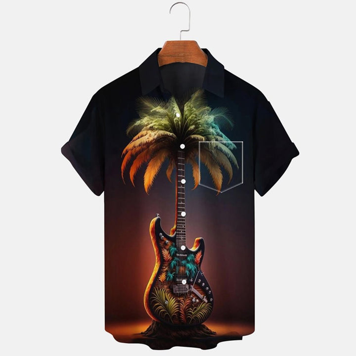 Guitar Coconut Tree Shirt With Pocket