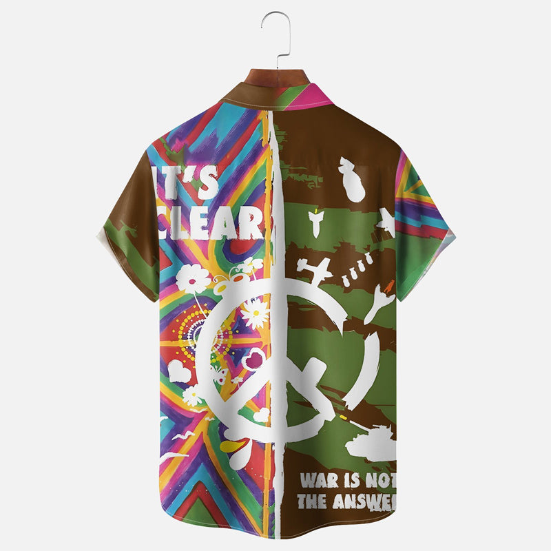 Men's Hippie Art Anti-War Sign Short Sleeve Shirt