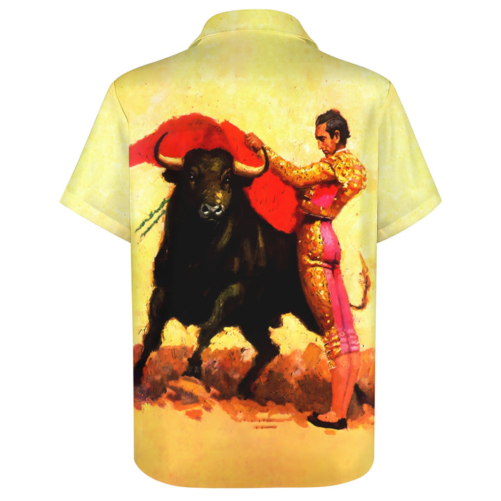 Men's Bullfighting Theme Casual Short Sleeve Shirt 2403000787